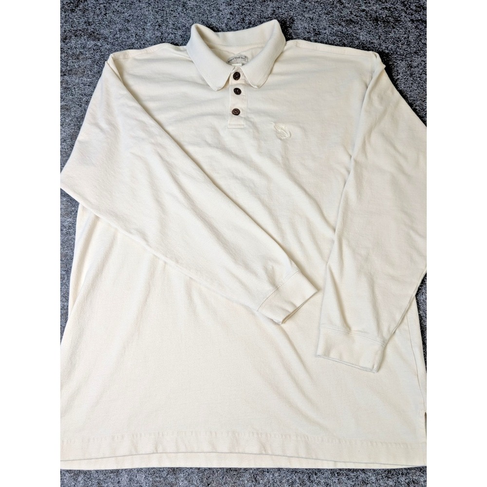 Original Island Sport Long Sleeve Polo Shirt Men's Large Beige Cotton EUC